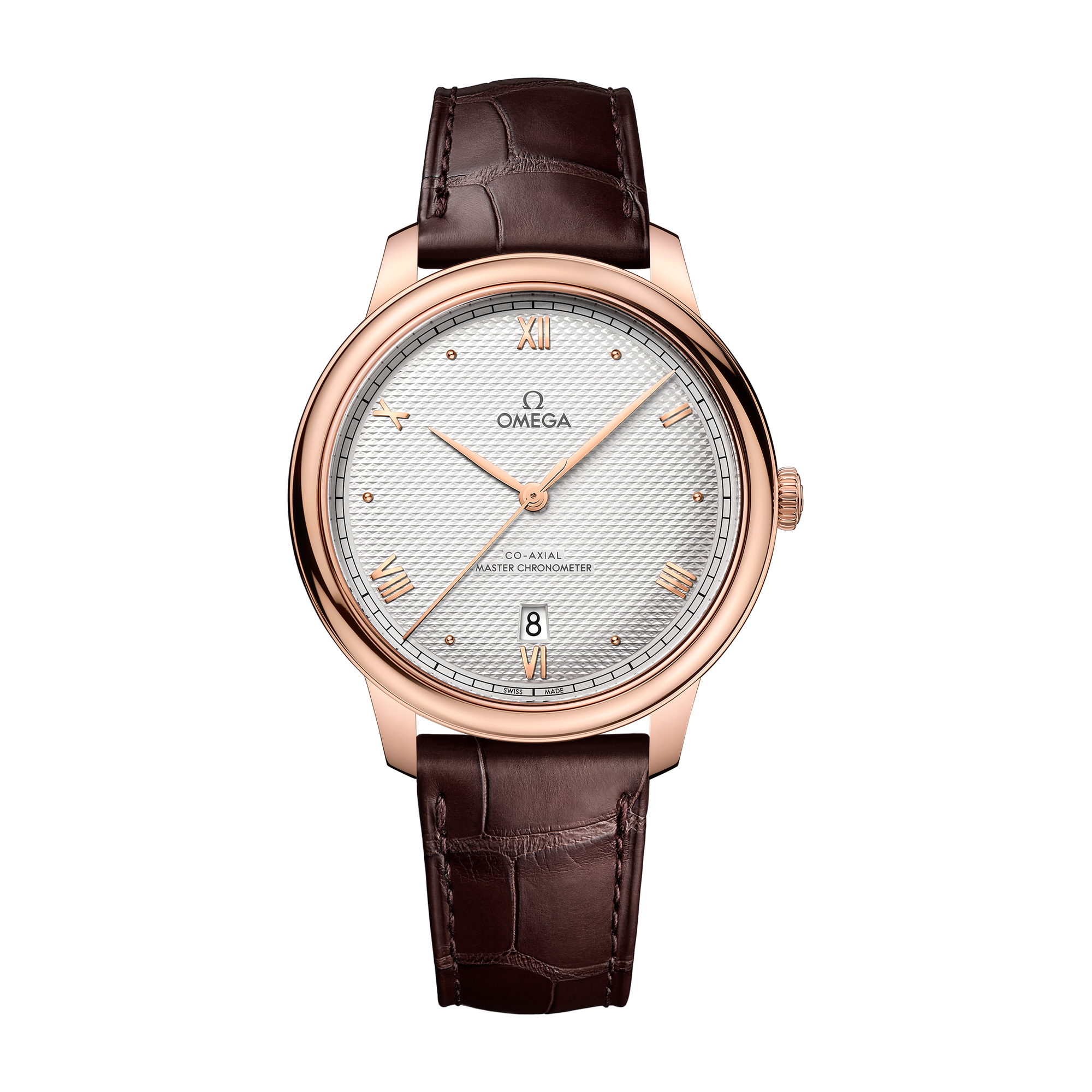 Omega De Ville Prestige Silver Rose Gold Alligator Leather 40mm