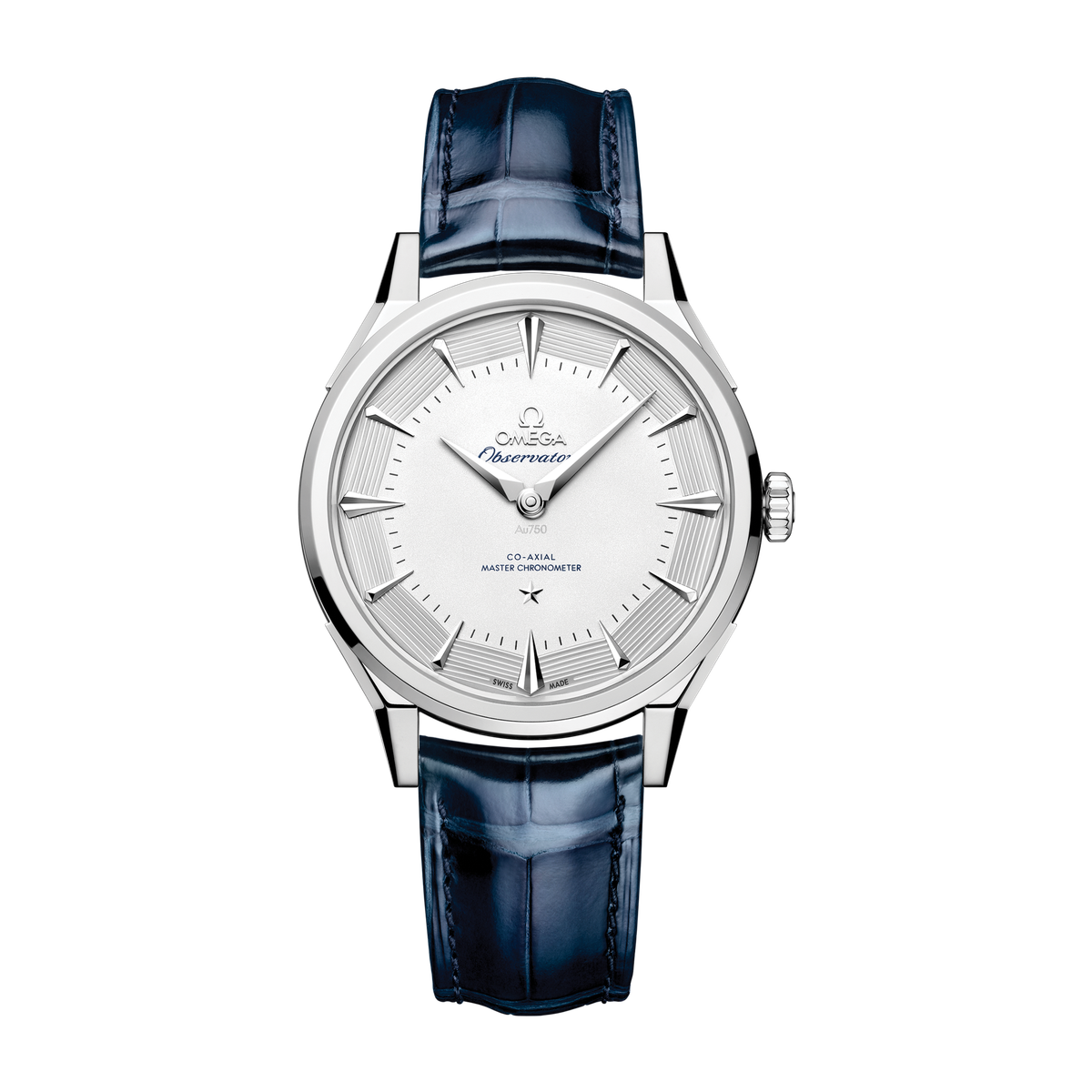 Omega Constellation Globemaster Silver White Gold Alligator Leather 39.4mm