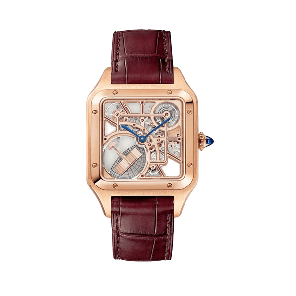 Cartier Santos-Dumont Skeleton Rose Gold Alligator Leather 31.4mm