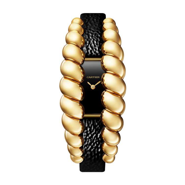 Cartier Tressage Black Yellow Gold Leather 14.4mm