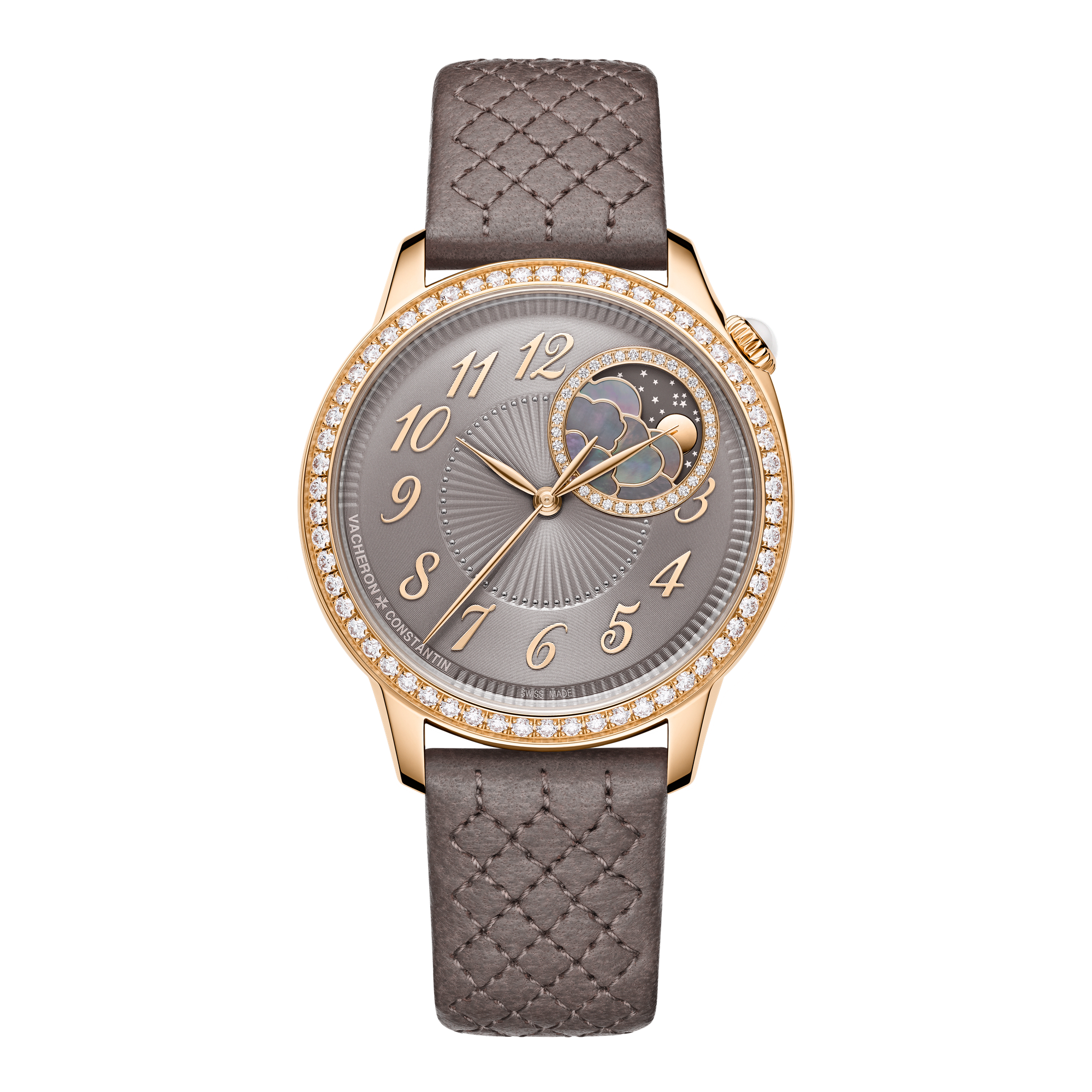 Vacheron Constantin Égérie Moon Phase Grey Rose Gold Alligator Leather 37mm
