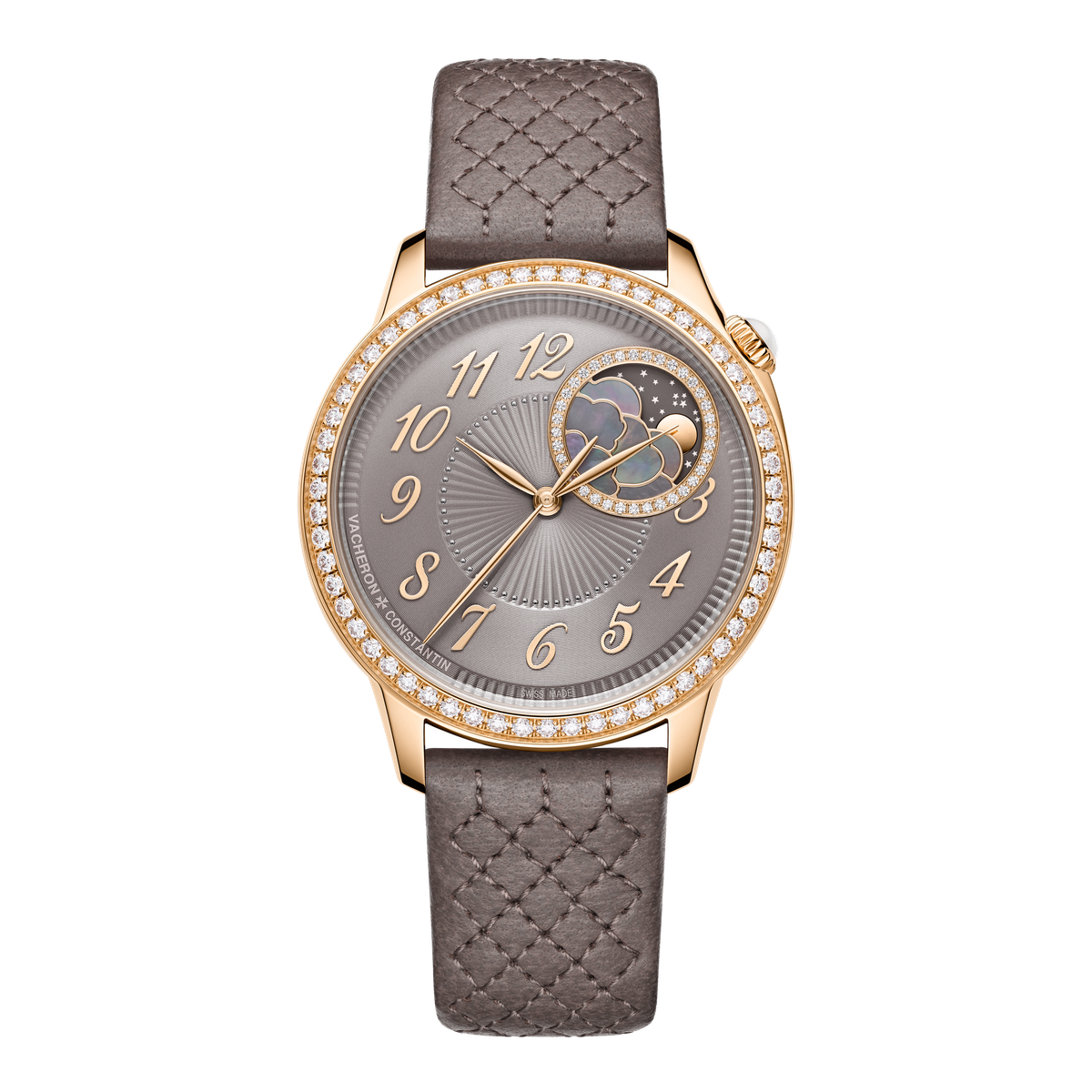 Vacheron Constantin Égérie Moon Phase Grey Rose Gold Alligator Leather 37mm