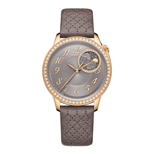 Vacheron Constantin Égérie Moon Phase Grey Rose Gold Alligator Leather 37mm