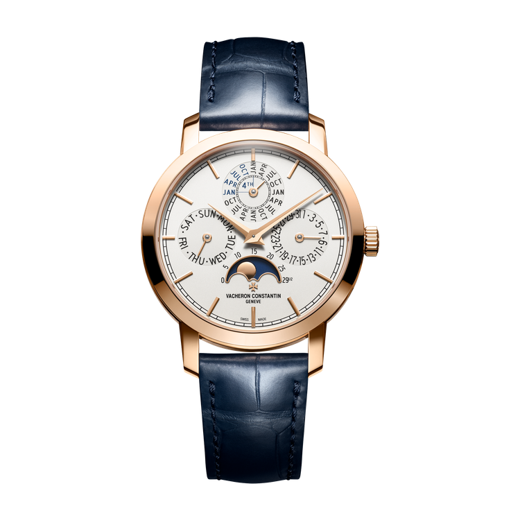 Vacheron Constantin Traditionnelle Perpetual Calendar Ultra-thin Silver Rose Gold Alligator Leather 36.5mm