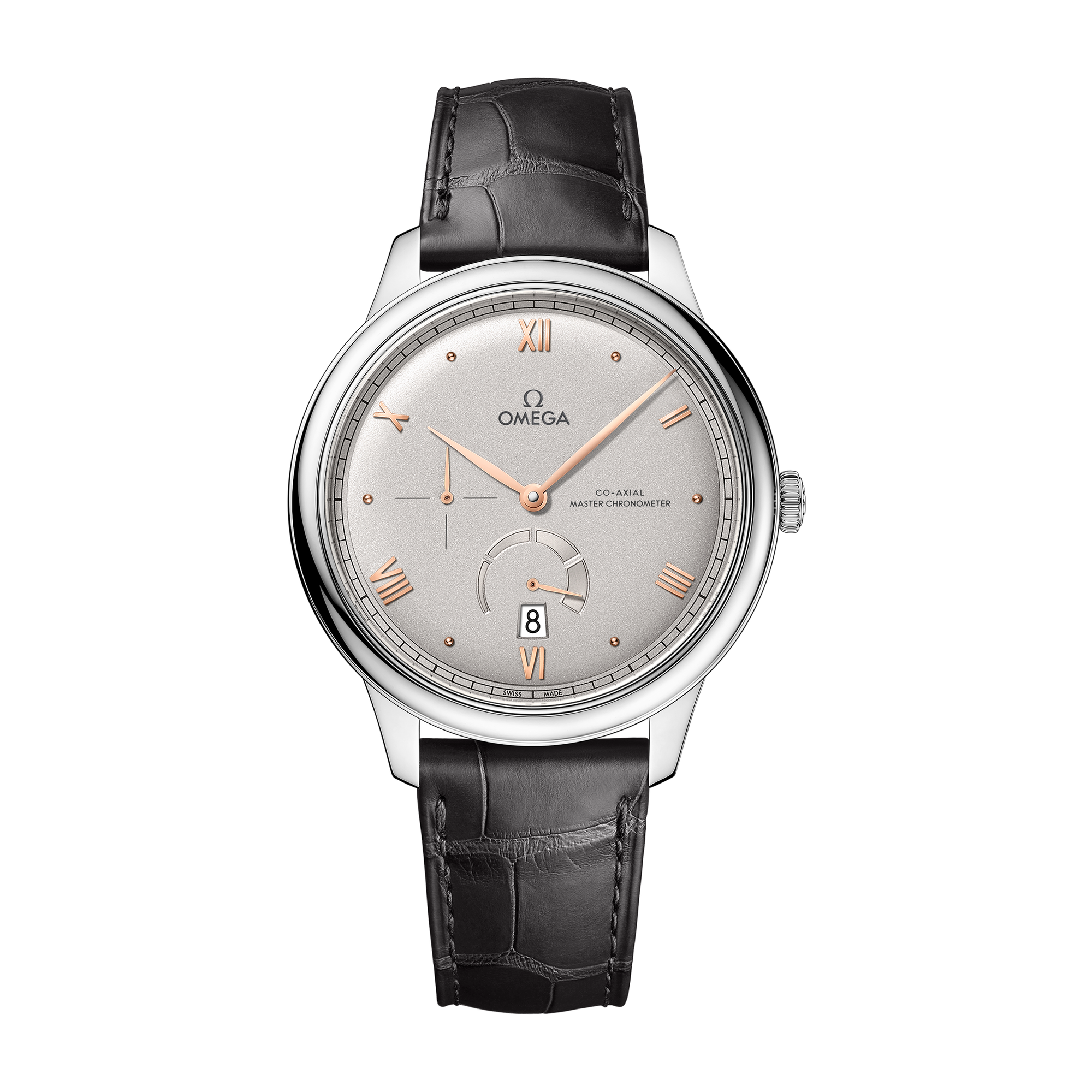 Omega De Ville Prestige Grey Steel Alligator Leather 41mm