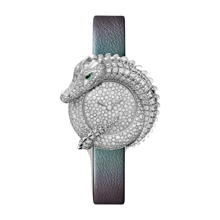 Cartier Panthère Jewelry Diamond Pave White Gold Alligator Leather