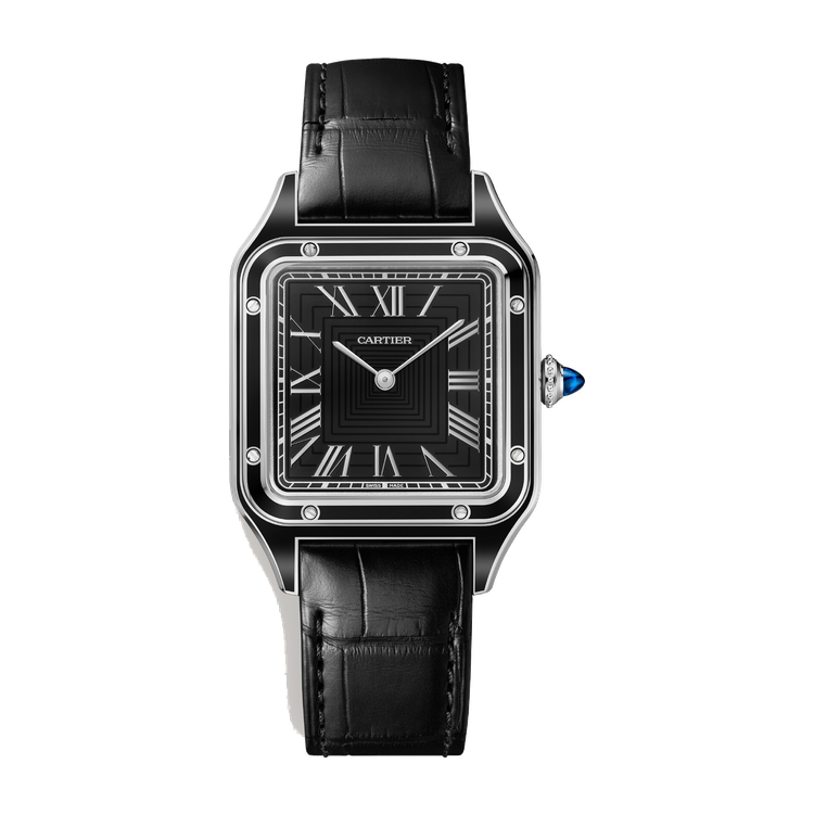 Cartier Santos-Dumont Large Black Steel Alligator Leather 31.4mm