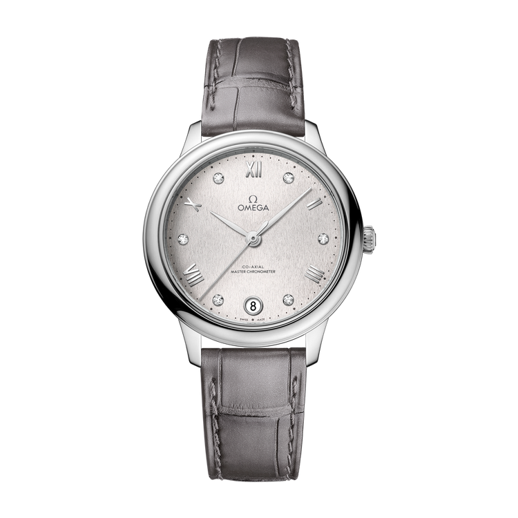Omega De Ville Prestige Silver Steel Alligator Leather 34mm