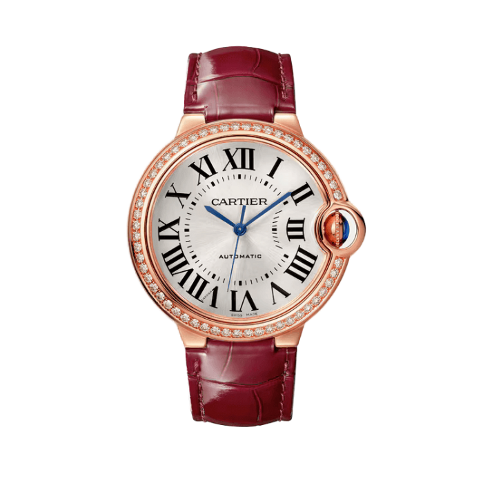 Cartier Ballon Bleu 36 mm Silver Rose Gold Alligator Leather 36mm
