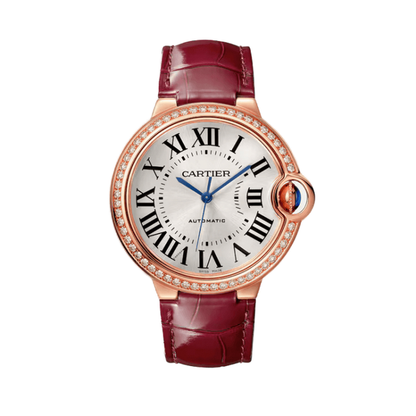 Cartier Ballon Bleu 36 mm Silver Rose Gold Alligator Leather 36mm