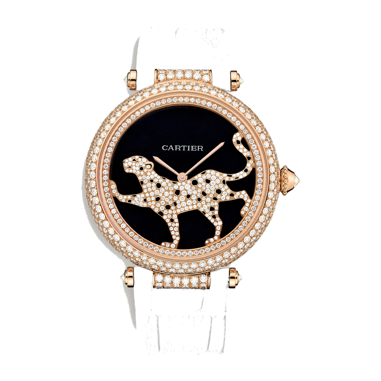Cartier Panthère Jewelry Mother of Pearl Rose Gold Alligator Leather 42mm