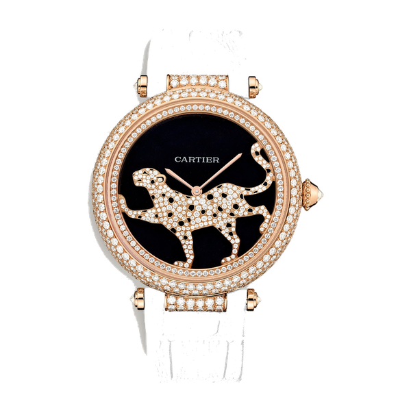 Cartier Panthère Jewelry Mother of Pearl Rose Gold Alligator Leather 42mm