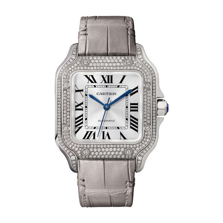 Cartier Santos de Cartier Medium White Gold Leather 35.1mm