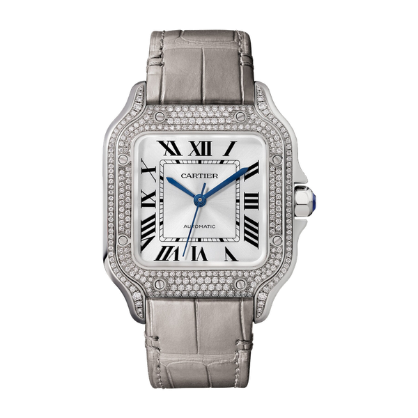 Cartier Santos de Cartier Medium White Gold Leather 35.1mm