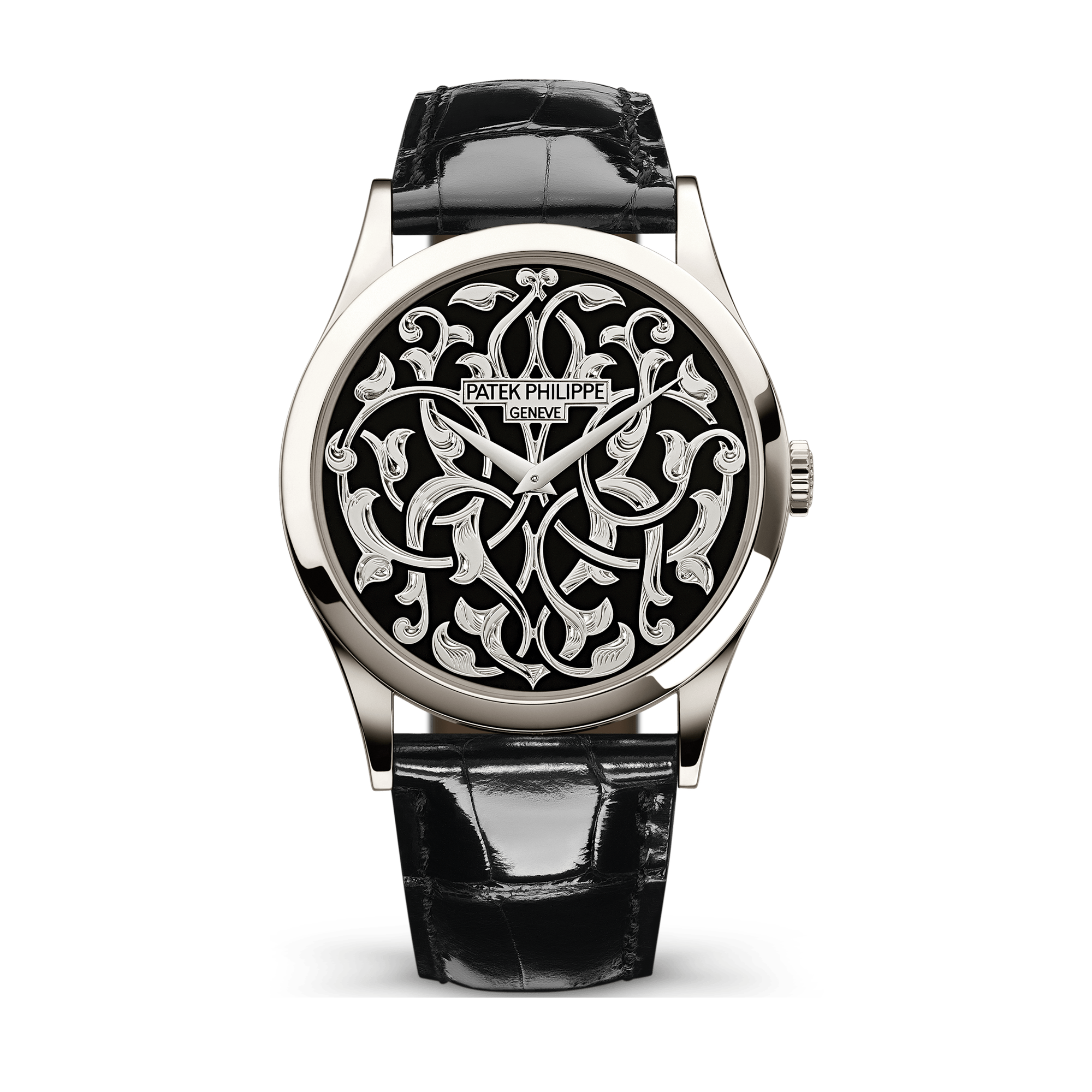 Patek Philippe Calatrava Black Platinum Alligator Leather 38mm