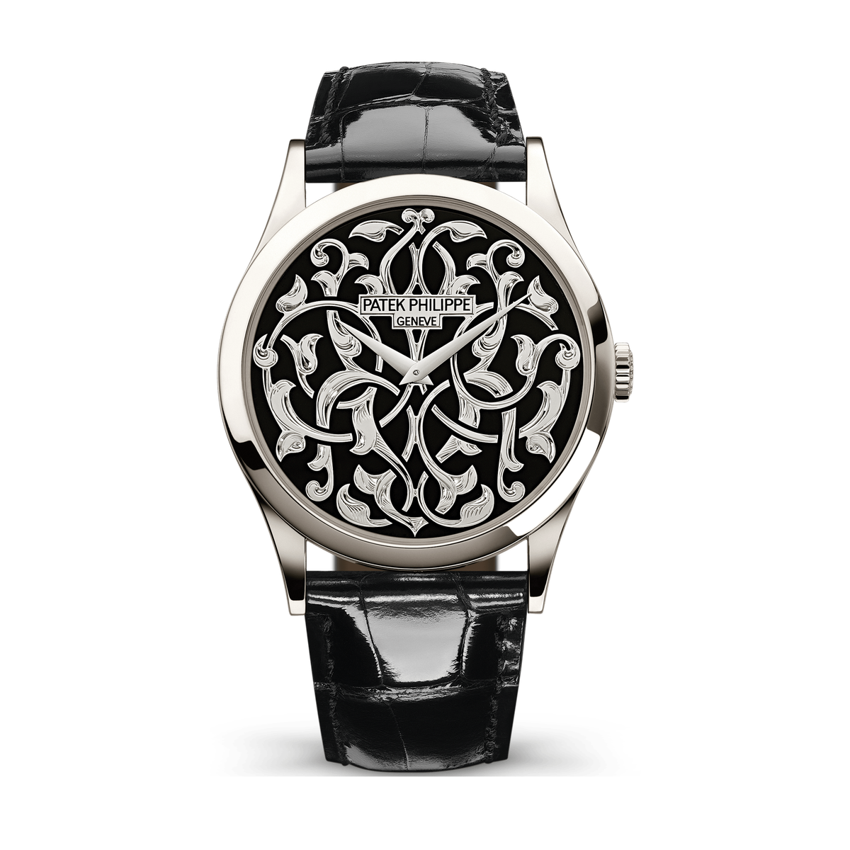 Patek Philippe Calatrava Black Platinum Alligator Leather 38mm