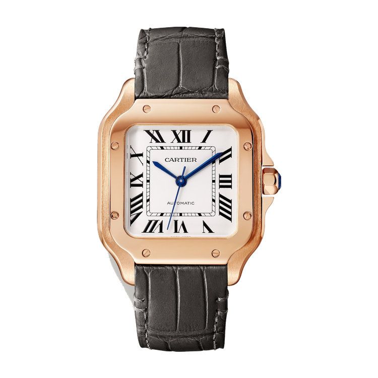 Cartier Santos de Cartier Medium Silver Rose Gold Leather 35.1mm