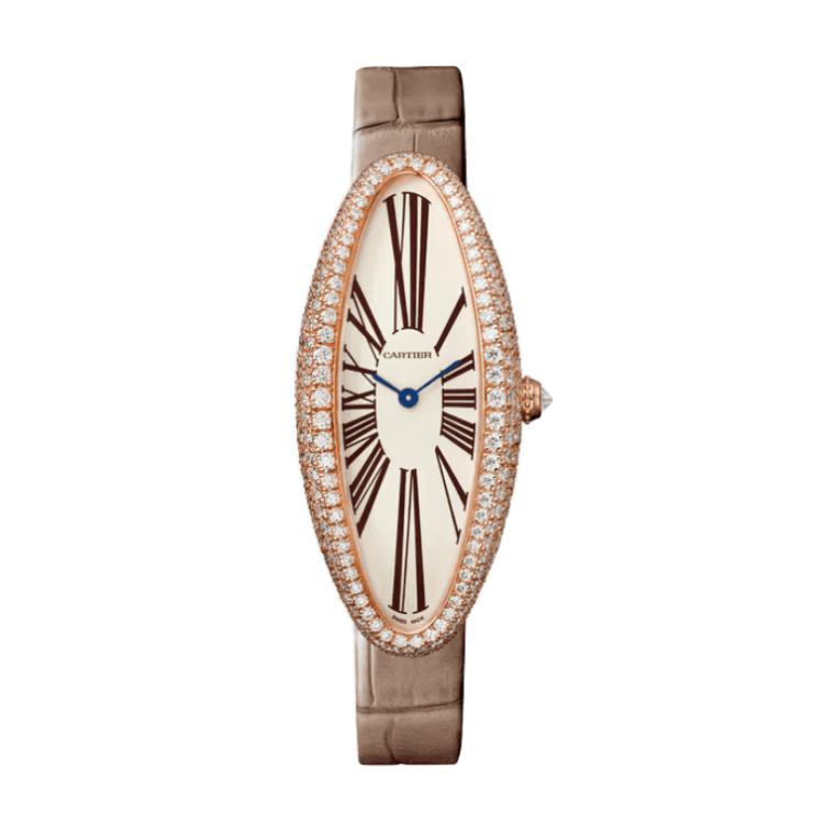 Cartier Baignoire Allongée Silver Rose Gold Alligator Leather 20.7mm