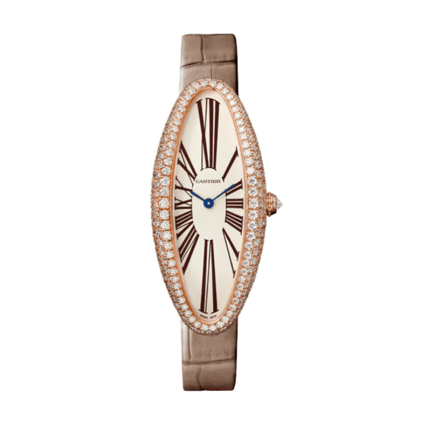Cartier Baignoire Allongée Silver Rose Gold Alligator Leather 20.7mm