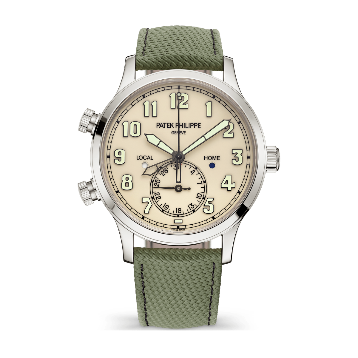 Patek Philippe Complications Calatrava Pilot Travel Time Ivory White Gold Rubber 42mm
