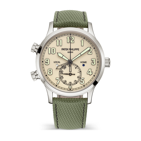 Patek Philippe Complications Calatrava Pilot Travel Time Ivory White Gold Rubber 42mm