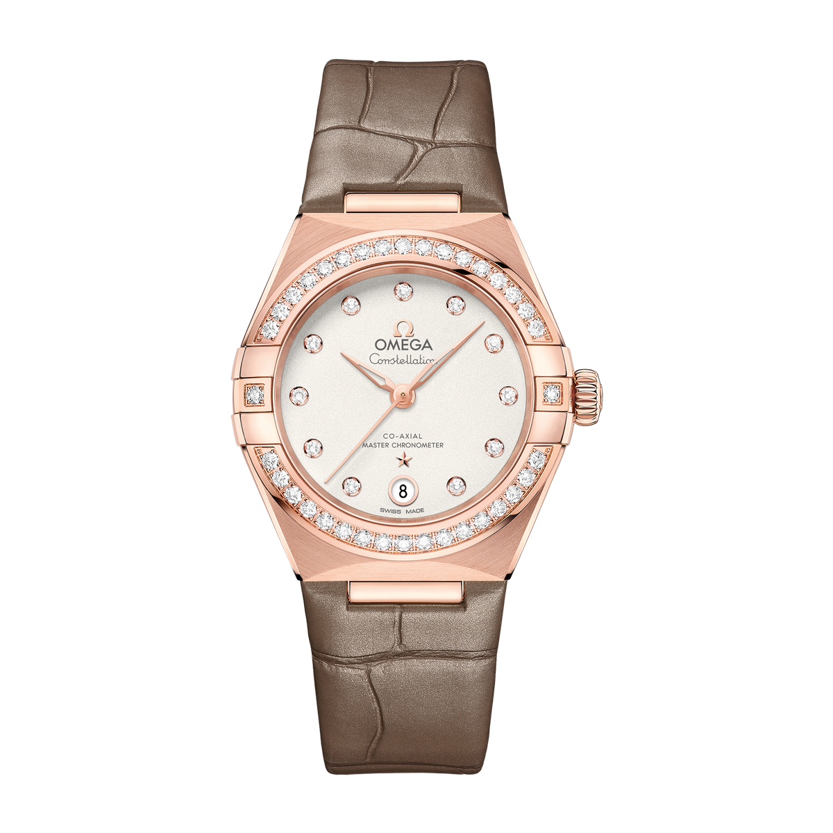 Omega Constellation Silver Rose Gold Alligator Leather 29mm