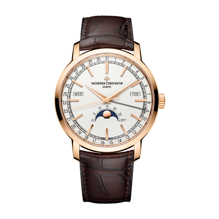 Vacheron Constantin Traditionnelle Complete Calendar Silver Rose Gold Alligator Leather 41mm