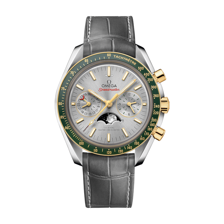 Omega Speedmaster Moonphase Grey Two-Tone Alligator Leather 44.3mm