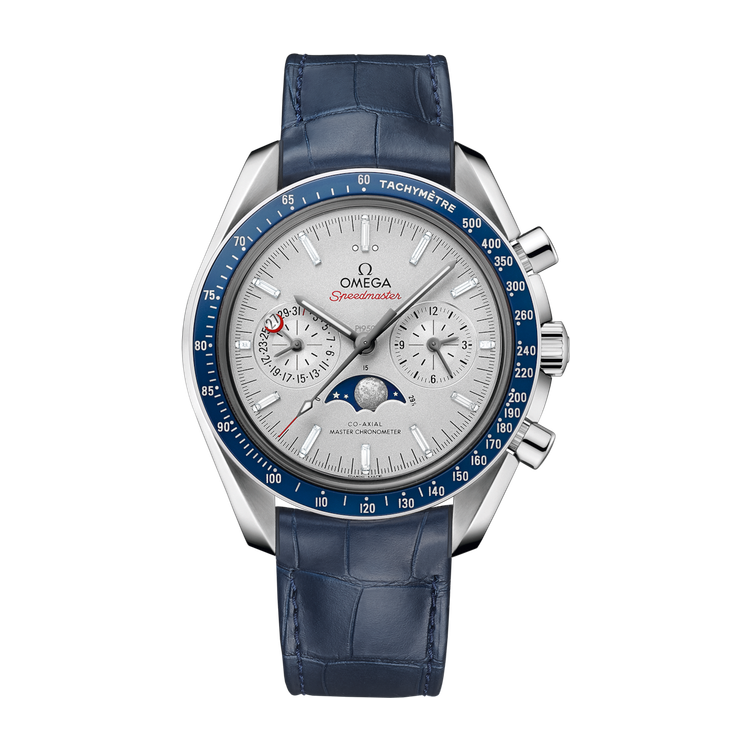 Omega Speedmaster Moonphase Grey Platinum Alligator Leather 44.3mm