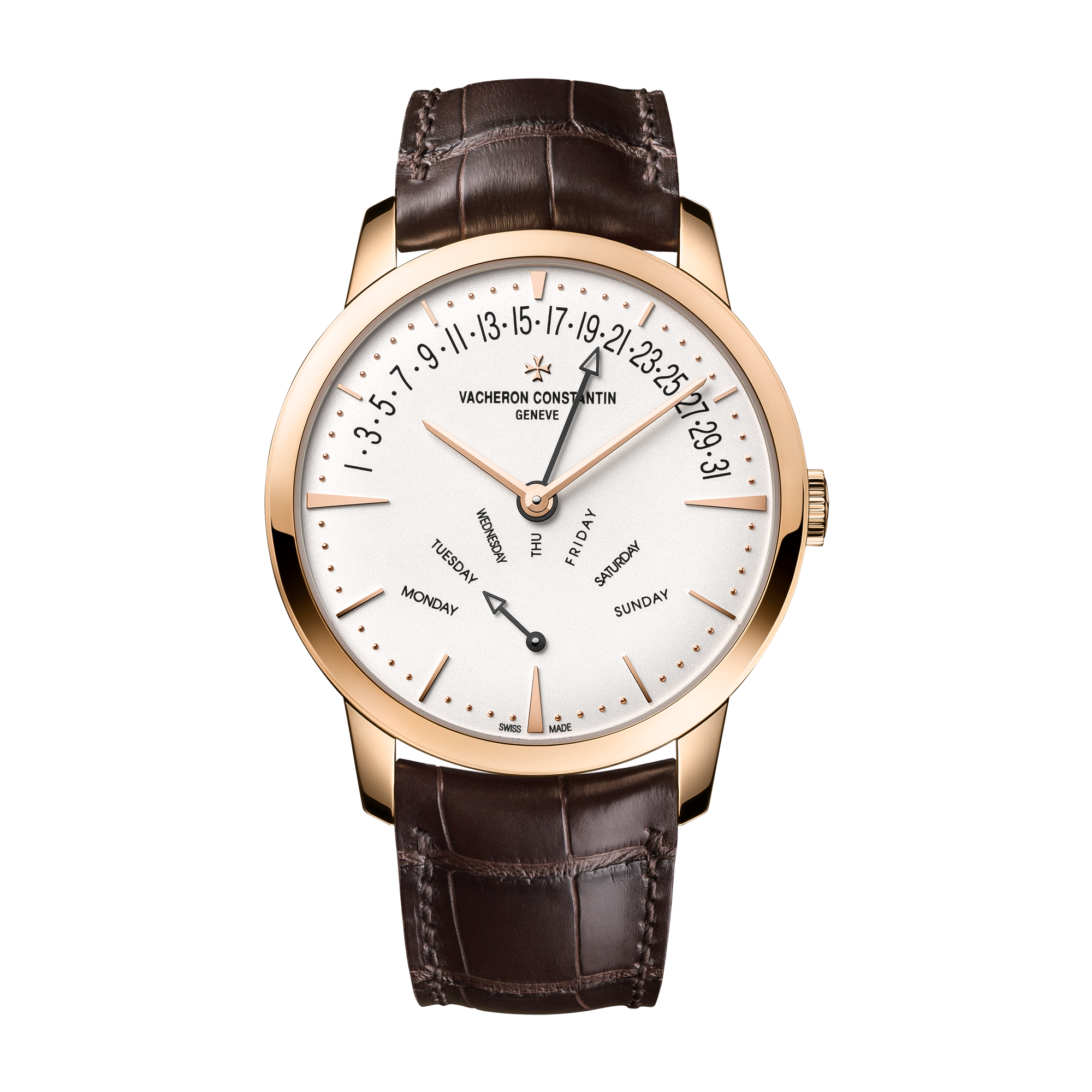 Vacheron Constantin Patrimony Retrograde Day-date Silver Rose Gold Alligator Leather 42.5mm