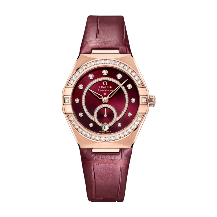 Omega Constellation Red Rose Gold Alligator Leather 34mm