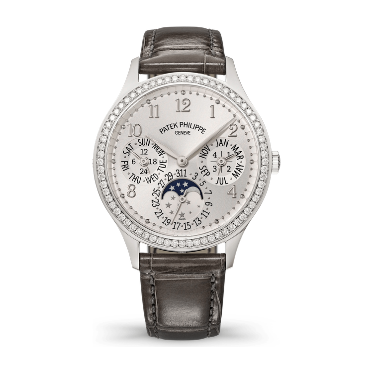 Patek Philippe Grand Complications Silver White Gold Alligator Leather 35.1mm