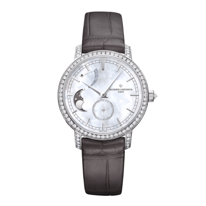 Vacheron Constantin Traditionnelle Moon Phase Mother of Pearl White Gold Alligator Leather 36mm