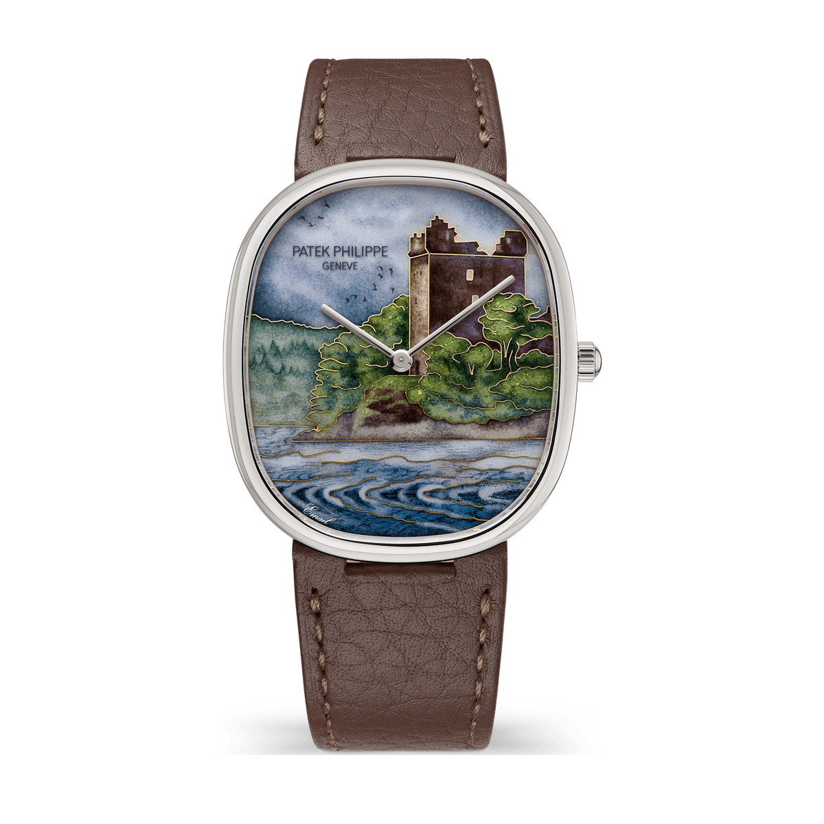 Patek Philippe "Legendary Castle" Rare Handcrafts Golden Ellipse Dark Grey White Gold Leather 34.5 x 39.5mm
