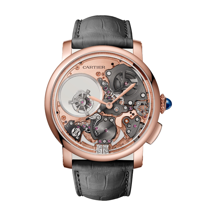 Cartier Rotonde de Cartier Skeleton Rose Gold Alligator Leather 45mm
