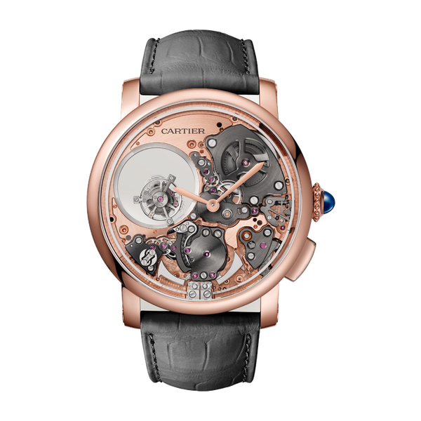 Cartier Rotonde de Cartier Skeleton Rose Gold Alligator Leather 45mm