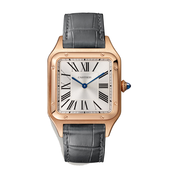 Cartier Santos-Dumont Large Silver Rose Gold Alligator Leather 31.4mm