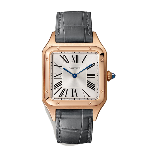 Cartier Santos-Dumont Large Silver Rose Gold Alligator Leather 31.4mm