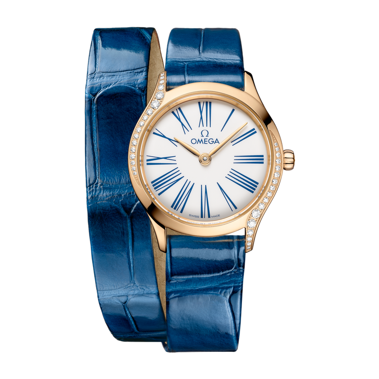 Omega De Ville Mini Trésor White Yellow Gold Alligator Leather 26mm