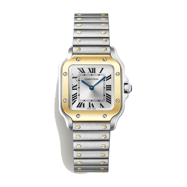 Cartier Santos de Cartier Small Silver Two-Tone Leather 27mm