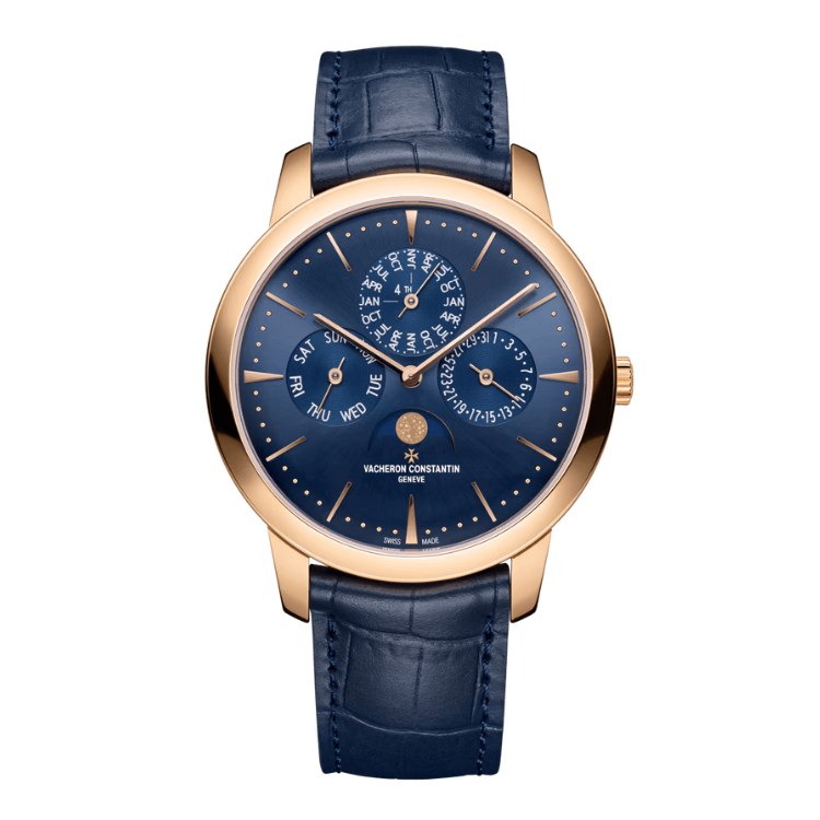 Vacheron Constantin Patrimony Perpetual Calendar Ultra-thin Blue Rose Gold Alligator Leather 41mm
