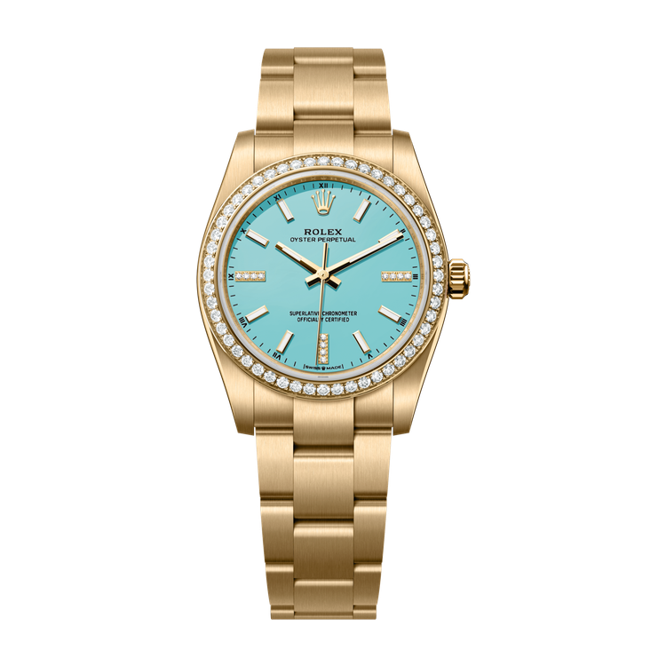 Rolex Oyster Perpetual 34 Turquoise Yellow Gold 34mm