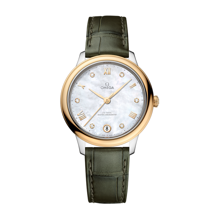 Omega De Ville Prestige White Two-Tone Alligator Leather 34mm