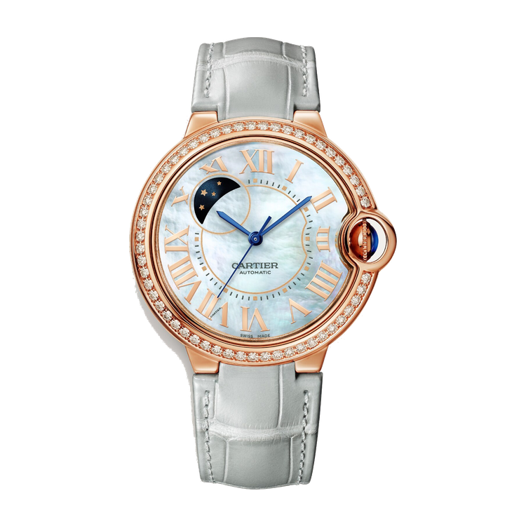 Cartier Ballon Bleu 36 mm Mother of Pearl Rose Gold Alligator Leather 36mm