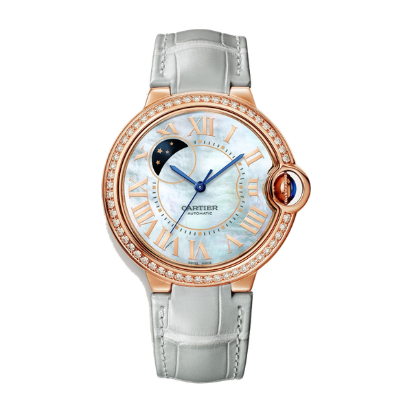 Cartier Ballon Bleu 36 mm Mother of Pearl Rose Gold Alligator Leather 36mm