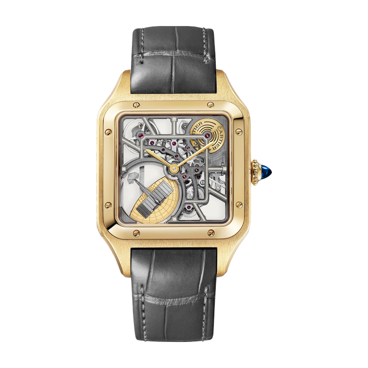 Cartier Santos-Dumont Skeleton Yellow Gold Alligator Leather 31.4mm