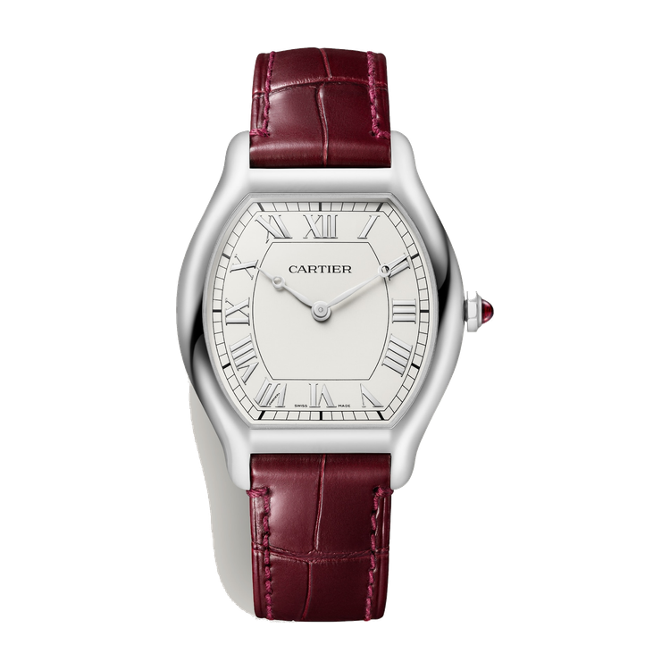Cartier Tortue Silver Platinum Alligator Leather 32.9mm