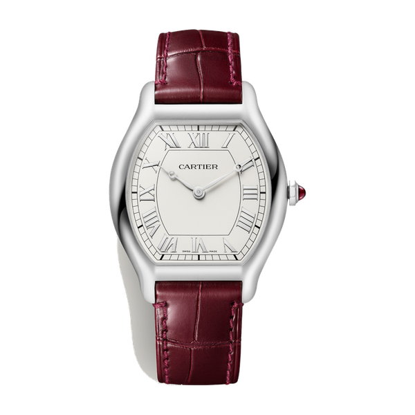 Cartier Tortue Silver Platinum Alligator Leather 32.9mm