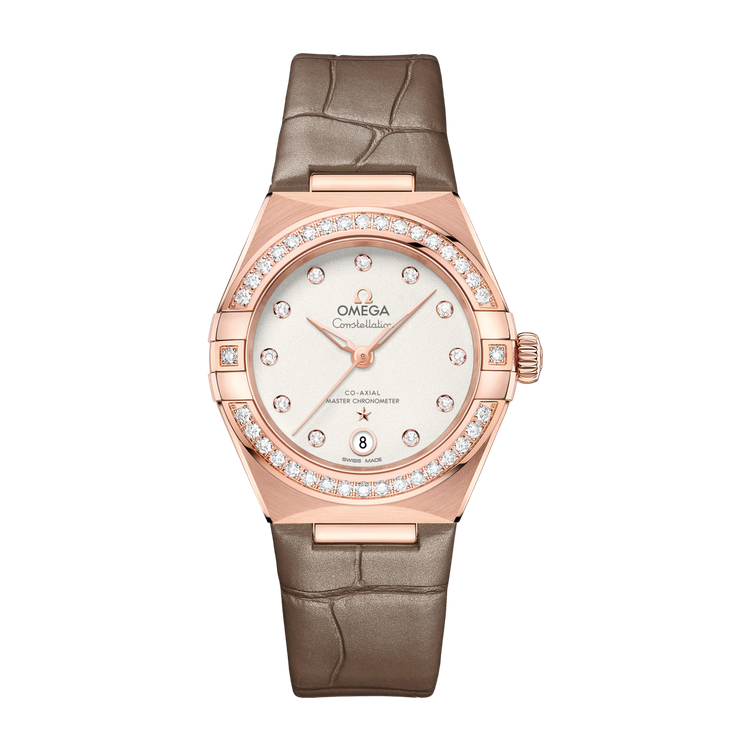 Omega Constellation Silver Rose Gold Alligator Leather 29mm