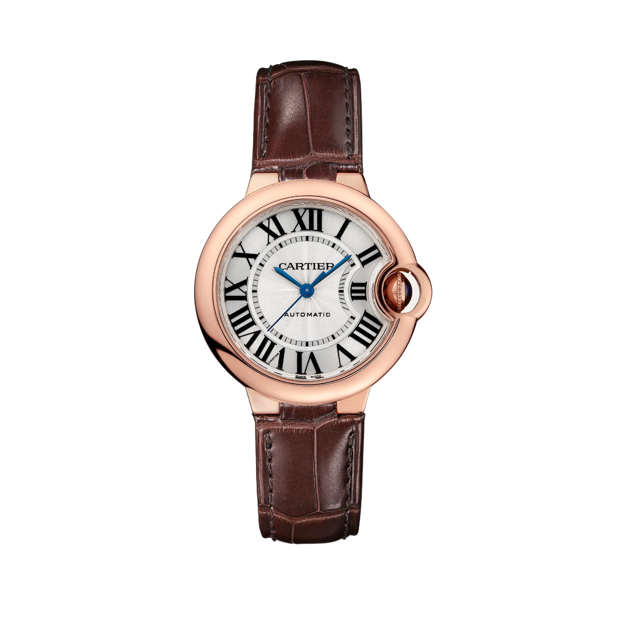 Cartier Ballon Bleu 33 mm Silver Rose Gold Alligator Leather 33mm